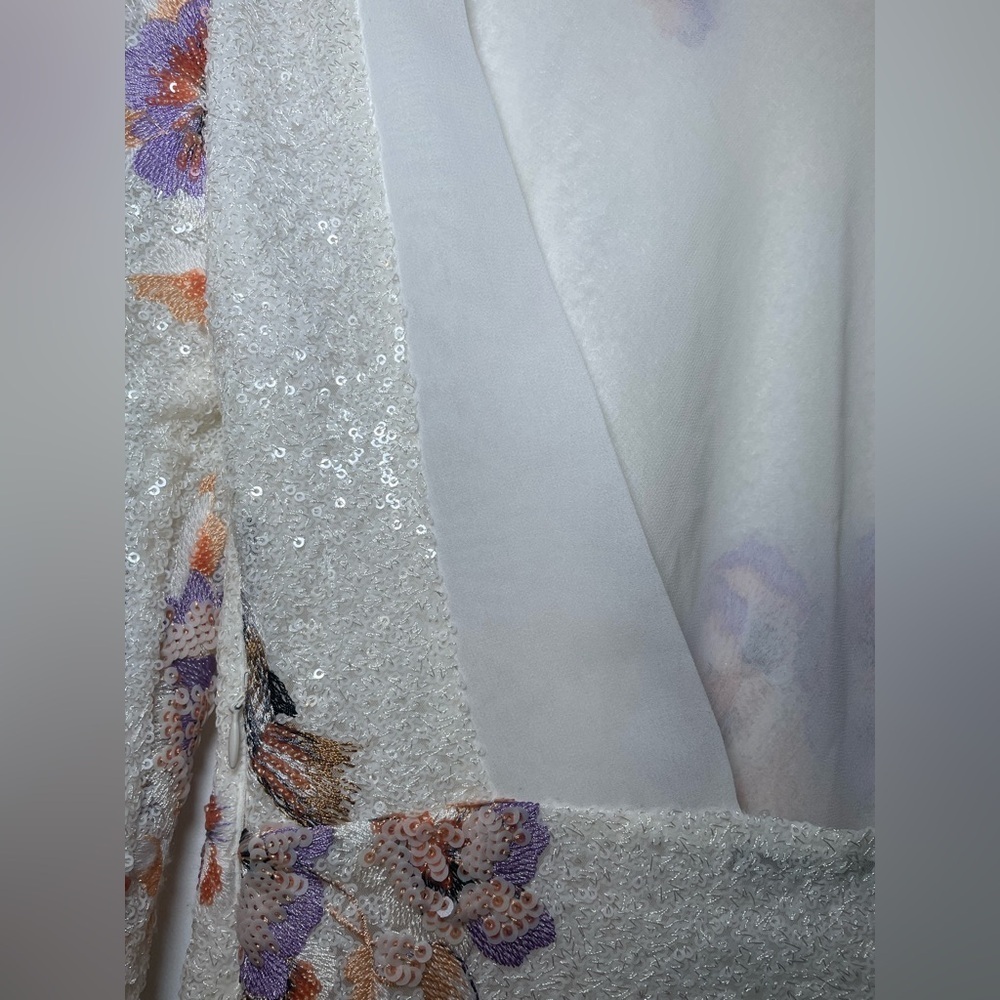 Zara Sequin & Embroidered Floral Mini Dress SMALL Backless Iridescent Ethereal - Picture 6 of 12
